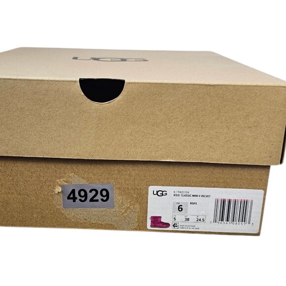 UGG Mini Velvet Classic Bootie, Ugg Plush, Pink, Kids/Womens, 6 Youth 8 Womens - Picture 4 of 11